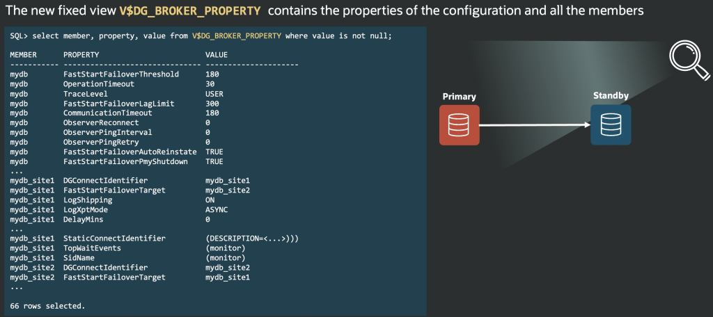 a select from v$dg_broker_property shows some example properties